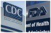 This combination of 2022 and 2020 file photos shows logos for the U.S. Centers for Disease Control and Prevention and the Food and Drug Administration. On Wednesday, June 15, 2022, both Moderna and Pfizer will have to convince what’s essentially a science court -- advisers to the Food and Drug Administration -- that their shots work well in babies, toddlers and preschoolers. If the FDA’s advisers endorse one or both shots for them -- and the FDA agrees -- there’s still another hurdle. The Centers for Disease Control and Prevention must recommend whether all tots need immunization or just those at high risk from the virus. (AP Photo/Ron Harris, Manuel Balce Ceneta, File)