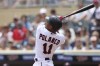 Minnesota Twins' Jorge Polanco follows through on a strike during the first inning of a baseball game against the Tampa Bay Rays, Saturday, June 11, 2022, in Minneapolis. (AP Photo/Stacy Bengs)