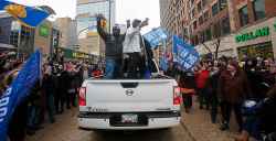 CP
Winnipeggers are crowding the downtown streets Tuesday, Nov. 26, 2019, to celebrate the end of a Grey Cup drought that lasted almost three decades. The city is hosting a parade this afternoon after the Winnipeg Blue Bombers won their 11th Grey Cup with a 33-12 victory over the Hamilton Tiger-Cats on Sunday in Calgary. THE CANADIAN PRESS/John Woods