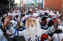 JOHN WOODS / THE CANADIAN PRESS
Winnipeg fans gather prior to game one NHL Western Conference Final action between the Winnipeg Jets and the Vegas Golden Knights in Winnipeg on Saturday, May 12, 2018.