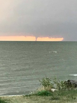 A photo taken near Lundar Beach Provincial Campground of the tornado crossing the water. (Supplied photo)