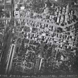 Logan and Main and the surrounding area as seen from the air in 1943. (Files)