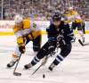 PHIL HOSSACK / Winnipeg Free Press - Winnipeg Jet #26 Blake Wheeler steers the puck away from Nashville Predator #10 Colton Sissons in the second period of NHL game four playoff action in Winnipeg on Wednesday, May 3, 2018.