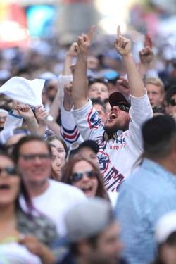 RUTH BONNEVILLE / WINNIPEG FREE PRESS
Thousands of Winnipeg Jets fans scream at the start of the Winnipeg Jets vs Vegas Golden Knights game outside Bell MTS Place on Donald Street during the Whiteout street party Saturday, May 12, 2018.