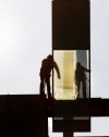 JOE BRYKSA / WINNIPEG FREE PRESS
Workers lower giant glass panel into place on walkway under construction to the new HSC Women's hospital over William Avenue.
Oct. 02, 2014