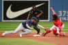 Toronto Blue Jays’ first baseman Vladimir Guerrero Jr, right, slides into second base for a two-run double scoring George Springer and Bo Bichette, ahead of a tag by Tampa Bay Rays’ second baseman Isaac Paredes in third inning American League baseball action in Toronto on Friday July 1, 2022. THE CANADIAN PRESS/Jon Blacker