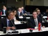 Edward Rogers, right, Chairman of Rogers Communications Inc. and Brad Shaw, Chairman and CEO of Shaw Communications Inc., chat before the start of the CRTC hearing looking into the merge of the two communication companies in Gatineau, Que., on November 22, 2021. THE CANADIAN PRESS/Fred Chartrand