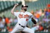 Baltimore Orioles starting pitcher Jordan Lyles throws a pitch to the Los Angeles Angels during the second inning of a baseball game, Thursday, July 7, 2022, in Baltimore. (AP Photo/Julio Cortez)