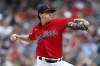 Cleveland Guardians starting pitcher Cal Quantrill throws against the Detroit Tigers during the first inning of a baseball game Saturday, July 16, 2022, in Cleveland. (AP Photo/Ron Schwane)