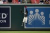 Washington Nationals center fielder Victor Robles leaps up to make a catch on a fly ball by Atlanta Braves' Austin Riley during the fifth inning of a baseball game, Saturday, July 16, 2022, in Washington. (AP Photo/Nick Wass)