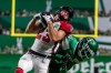 Ottawa Redblacks wide receiver Jaelon Acklin (23) catches the football against the Saskatchewan Roughriders during first second of CFL football action in Regina, Friday, July 8, 2022. Winnipeg quarterback Zach Collaros, Blue Bombers receiver Dalton Schoen and Acklin have been named the CFL's top performers for July.THE CANADIAN PRESS/Heywood Yu