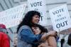 Mitzi Rivas, left, hugs her daughter Maya Iribarren during an abortion-rights protest at City Hall in San Francisco, following the Supreme Court's decision to overturn Roe vs. Wade, June 24. (Josie Lepe / The Associated Press files)