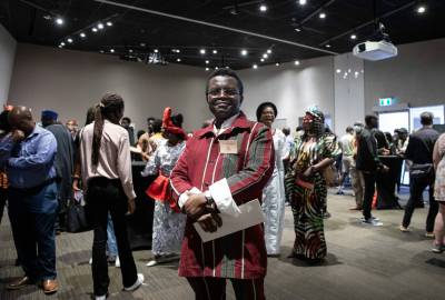 JESSICA LEE / WINNIPEG FREE PRESS
Yisa Akinbolaji, chairman of Canadian Black Artists United, poses for a photo at group’s opening exhibition on June 26, 2022 at the Canadian Human Rights Museum.