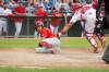 Mike Sudoma/Winnipeg Free Press
Goldeyes catcher, Deon Stafford Jr, tags out Red Hawks Pitcher, Dylan Baker as he attempts to slide home at Shaw Park Wednesday.