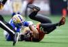 DARRYL DYCK / THE CANADIAN PRESS FILES
B.C. Lions quarterback Nathan Rourke, right, is sacked by Winnipeg Blue Bombers’ Willie Jefferson during the first half of CFL football game in Vancouver.
B.C. Lions quarterback Nathan Rourke, right, is sacked by Winnipeg Blue Bombers’ Willie Jefferson during the first half of CFL football game in Vancouver, on Saturday, July 9, 2022. THE CANADIAN PRESS/Darryl Dyck