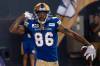 ETHAN CAIRNS / WINNIPEG FREE PRESS
It’s going to be difficult to sit Carlton Agudosi after Friday’s performance. Above, the Winnipeg Blue Bomber celebrates his second-half touchdown Friday at IG Field.