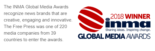 The INMA Global Media Awards recognize news brands that are creative, engaging, and innovative. The Free Press was one of 220 media companies from 39 countries to enter the awards.