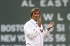 FILE - Baseball Hall of Famer and former Boston Red Sox pitcher Dennis Eckersley applauds during pregame ceremonies before a baseball game between the Boston Red Sox and the New York Yankees at Fenway Park in Boston Saturday, Aug. 19, 2017. Hall of Fame pitcher Dennis Eckersley said Monday, Aug. 8, 2022, that he will be leaving the Boston Red Sox broadcasts at the end of the season, his 50th in Major League Baseball.(AP Photo/Winslow Townson, File)