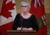 Eileen Clarke, Minister of Municipal Relations, speaks to the media at a press conference after she is sworn-in at the Manitoba Legislative Building in Winnipeg on January 18, 2022. Manitoba cabinet minister Eileen Clarke is planning to retire. Clarke says she will serve out her term but will not seek reelection when Manitobans go to the polls in October of next year. Clarke resigned from the Indigenous relations portfolio last year, when former premier Brian Pallister made controversial remarks after protesters toppled two statues on the legislature grounds. THE CANADIAN PRESS/David Lipnowski