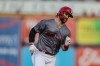 Bryce Harper runs the bases after hitting a solo homer against the Gwinnett Stripers in the first inning of a Triple-A baseball game while he begins his rebab assignment at Lehigh Valley Iron Pigs in Allentown, Pa., Tuesday, Aug. 23, 2022. (Steven M. Falk/The Philadelphia Inquirer via AP)