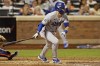 Los Angeles Dodgers' Gavin Lux watches his RBI single against the New York Mets during the seventh inning of a baseball game Tuesday, Aug. 30, 2022, in New York. (AP Photo/Adam Hunger)