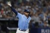 Tampa Bay Rays' Christian Bethancourt reacts after hitting a two-run home run against the New York Yankees during the seventh inning of a baseball game Friday, Sept. 2, 2022, in St. Petersburg, Fla. (AP Photo/Scott Audette)