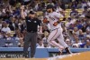 San Francisco Giants' Brandon Crawford, right, rounds first after hitting a two-run home run during the sixth inning of a baseball game against the Los Angeles Dodgers Tuesday, Sept. 6, 2022, in Los Angeles. (AP Photo/Mark J. Terrill)