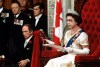 Queen Elizabeth II reads the Throne Speech in the Senate Chambers Oct. 18, 1977, officially opening the session of Parliament. Prime Minister Trudeau sits to the right of the Queen. (CP PHOTO)