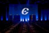 A man is silhouetted walking past a Conservative Party logo before the opening of the Party's national convention in Halifax on Thursday, Aug. 23, 2018. The Conservative party says the event announcing the next leader scheduled for Saturday will go ahead as planned, but in a more muted way. THE CANADIAN PRESS/Darren Calabrese