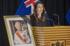 New Zealand Prime Minister Jacinda Ardern addresses a press conference after news of the passing of Queen Elizabeth II at the Beehive in Wellington, New Zealand, Friday, Sept. 9, 2022. Queen Elizabeth II, Britain's longest-reigning monarch and a rock of stability in a turbulent era for her country and the world, died Thursday, Sept. 8 after 70 years on the throne. She was 96. (Mark Mitchell/New Zealand Herald via AP)