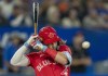 Toronto Blue Jays shortstop Bo Bichette (11) is hit by a pitch from Tampa Bay Rays relief pitcher Javy Guerra (65) during sixth inning MLB action in Toronto, Monday, Sept. 12, 2022. THE CANADIAN PRESS/Frank Gunn