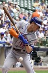 New York Mets' Mark Canha is hit by a pitch during the third inning of a baseball game against the Milwaukee Brewers Wednesday, Sept. 21, 2022, in Milwaukee. (AP Photo/Morry Gash)