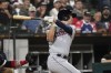 Cleveland Guardians' Will Brennan watches his RBI single off Chicago White Sox starting pitcher Lance Lynn during the third inning of a baseball game, Brennan's debut in the majors, Wednesday, Sept. 21, 2022, in Chicago. (AP Photo/Charles Rex Arbogast)