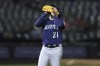 Seattle Mariners' Luis Castillo reacts after striking out Oakland Athletics' Vimael Machin during the third inning of a baseball game in Oakland, Calif., Tuesday, Sept. 20, 2022. (AP Photo/Jed Jacobsohn)
