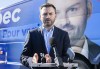 Parti Quebecois leader Paul St-Pierre Plamondon speaks to the media during an election campaign stop in Longueuil, Que., Saturday, September 24, 2022. Two of Quebec's main party leaders are heading to the Îles-de-la-Madeleine region, which is in cleanup mode after a battering from post-tropical storm Fiona. THE CANADIAN PRESS/Graham Hughes