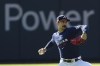 Atlanta Braves starting pitcher Spencer Strider throws in the outfield during a workout ahead of Game 1 of baseball's National League Division Series, Monday, Oct. 10, 2022, in Atlanta. (AP Photo/John Bazemore)