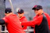 Cleveland Guardians manager Terry Francona, right, watches his players workout ahead of Game 2 of an American League Division series baseball game against the New York Yankees Wednesday, Oct. 12, 2022, in New York. (AP Photo/Frank Franklin II)