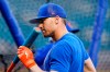 New York Mets' Brandon Nimmo attends batting practice the day before a wild-card baseball playoff game against the San Diego Padres, Thursday, Oct. 6, 2022, in New York. (AP Photo/Frank Franklin II)