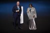 FIFA President Giovanni Infantino and FIFA Secretary General Fatma Samoura speak during the FIFA Women's World Cup 2023 draw in Auckland, New Zealand, Saturday. 22, 2022. (Alan Lee/Photosport via AP)