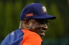 Houston Astros manager Dusty Baker Jr. watches batting practice before Game 3 of baseball's World Series between the Houston Astros and the Philadelphia Phillies on Tuesday, Nov. 1, 2022, in Philadelphia. (AP Photo/Chris Szagola)