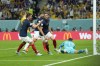 France's Adrien Rabiot, right, celebrates with his teammates after scoring his side's opening goal during the World Cup group D soccer match between France and Australia, at the Al Janoub Stadium in Al Wakrah, Qatar, Tuesday, Nov. 22, 2022. (AP Photo/Francisco Seco)