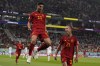 Spain's Marco Asensio, left, celebrates with Dani Olmo after scoring his side's second goal during the World Cup group E soccer match between Spain and Costa Rica, at the Al Thumama Stadium in Doha, Qatar, Wednesday, Nov. 23, 2022. (AP Photo/Alessandra Tarantino)