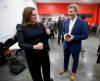 PC candidate for Kirkfield Park, Kevin Klein, jokes with Premier Heather Stefanson at Klein's nomination meeting on Monday. (John Woods / Winnipeg Free Press)