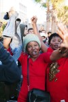 Sub-Saharan African women celebrate Morocco's World Cup victory against Portugal in the Morocco-administered Western Sahara city of Laayoune, Saturday, Dec. 10, 2022. (AP Photo/Noureddine Abakchou)