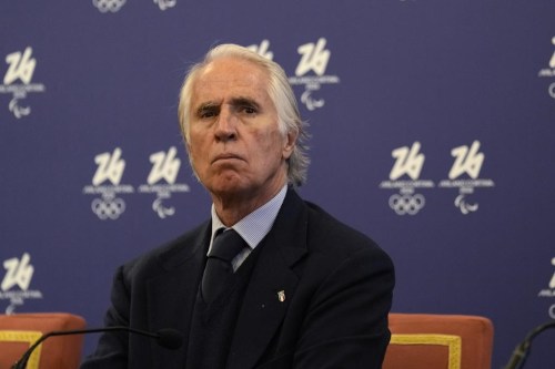 Milano Cortina 2026 Foundation President Giovanni Malago' attends a press conference in Milan, Italy, Wednesday, Dec. 14, 2022. (AP Photo/Antonio Calanni)