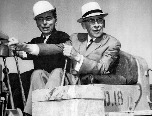 St. Boniface Mayor Joseph Guay, with Ladco Development’s Henry Borger at the controls, at the start of construction of the Southdale neighbourhood in 1965.