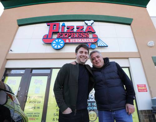 Tony Vasilarakis and his dad Gus Vasilarakis are bringing Brandon-based Pizza Express & Submarine back to Winnipeg with an expanded menu. (Ruth Bonneville / Winnipeg Free Press)