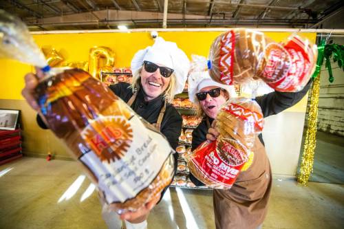 MIKAELA MACKENZIE / WINNIPEG FREE PRESS
                                Pepper (left) and Chip Foster, new owners of KUB Bakery, at a press conference announcing the sale of the bread bakery.