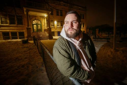 Tyler Rogers, the father of a grade four student, is one of several parents frustrated and concerned about overcrowding at Luxton School. (John Woods / Winnipeg Free Press)