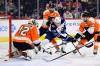 DERIK HAMILTON / THE ASSOCIATED PRESS
                                Winnipeg Jets&rsquo; Karson Kuhlman (20), center, scores a goal past Philadelphia Flyers goaltender Felix Sandstrom (32), Scott Laughton (21) and Tony DeAngelo (77) during the third period in Philadelphia on Sunday.